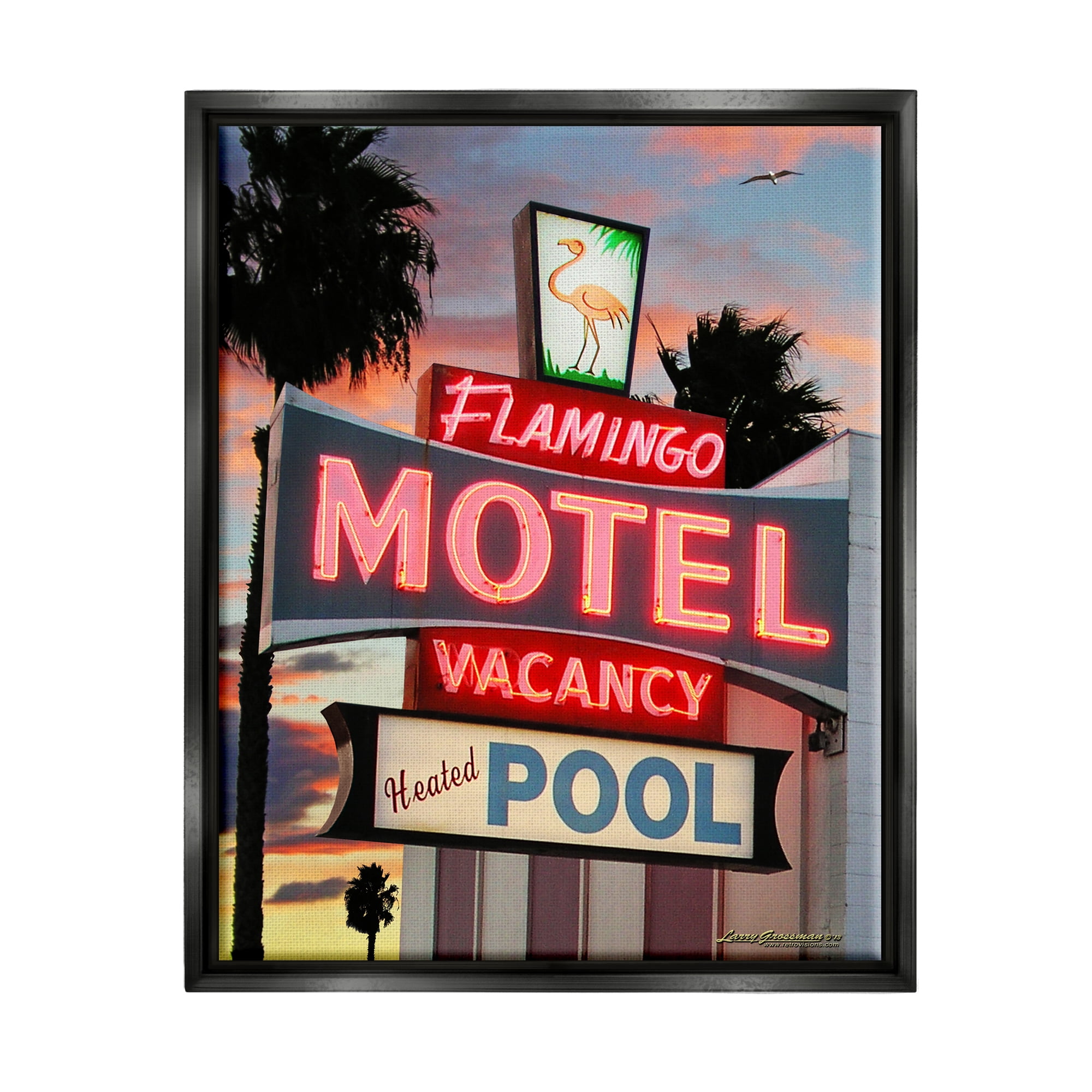Stupell Industries Tropical Flamingo Motel Nature Painting Black Floater Framed Canvas Art Print Wall Art, 25 x 31