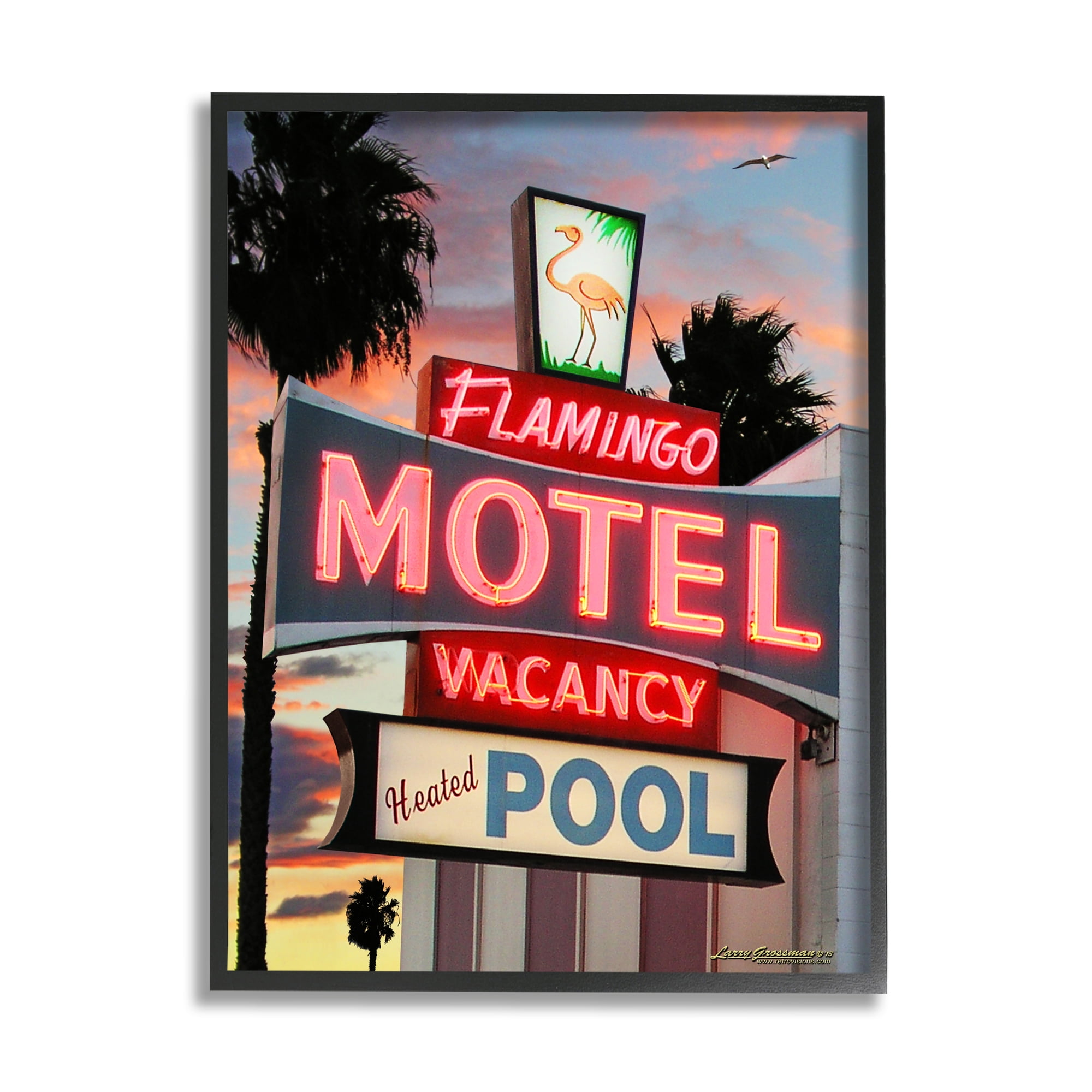 Stupell Industries Tropical Flamingo Motel Nature Painting Black Framed Art Print Wall Art, 16 x 20