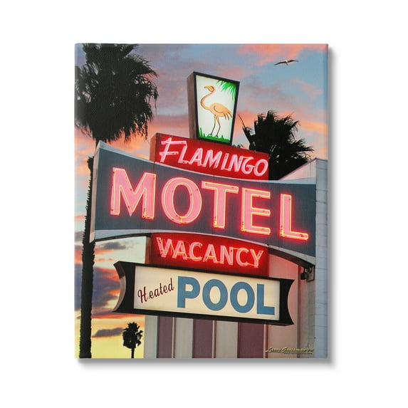 Stupell Industries Tropical Flamingo Motel Nature Painting Gallery Wrapped Canvas Art Print Wall Art, 36 x 48
