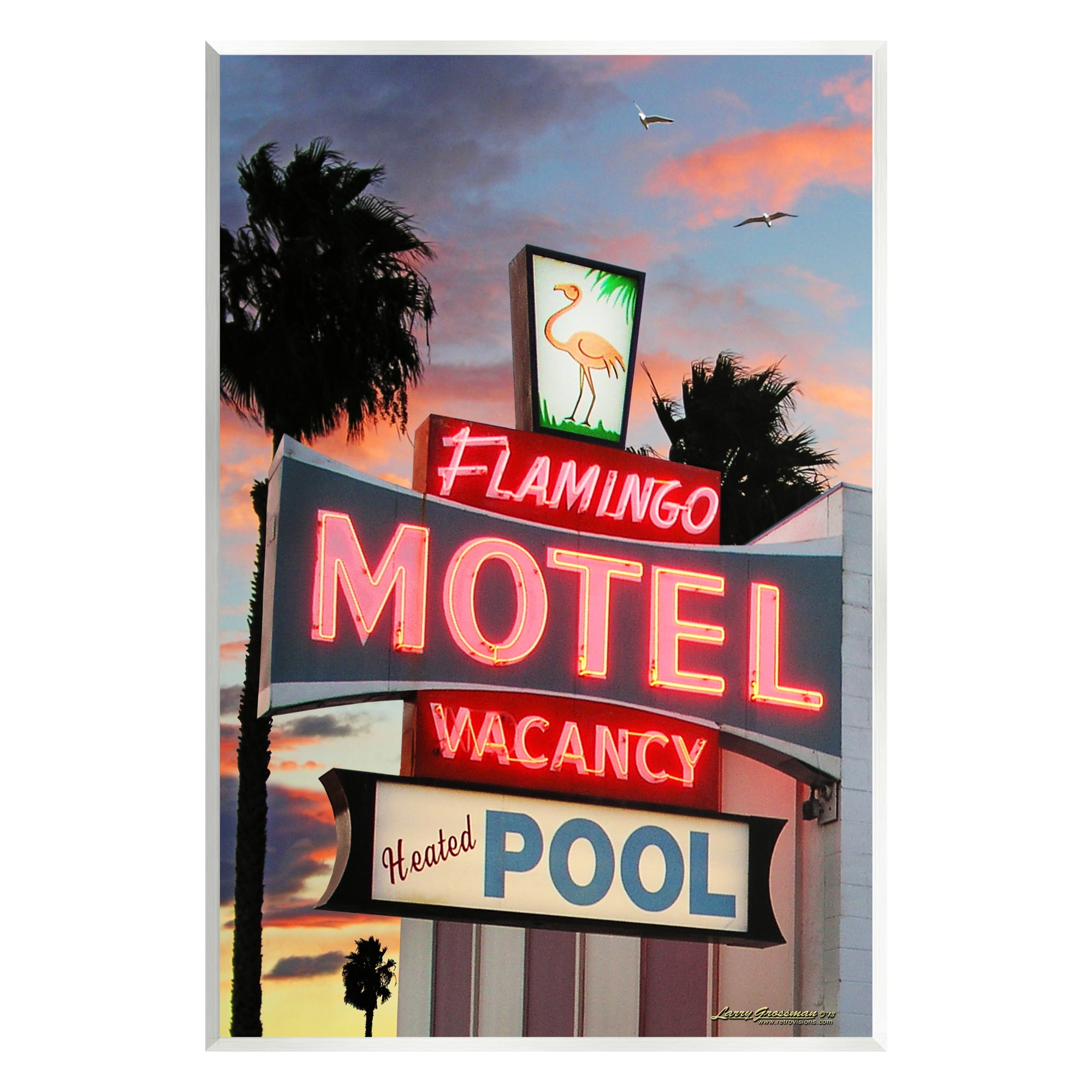 Tropical Flamingo Motel Sign Art Print on MDF Wood