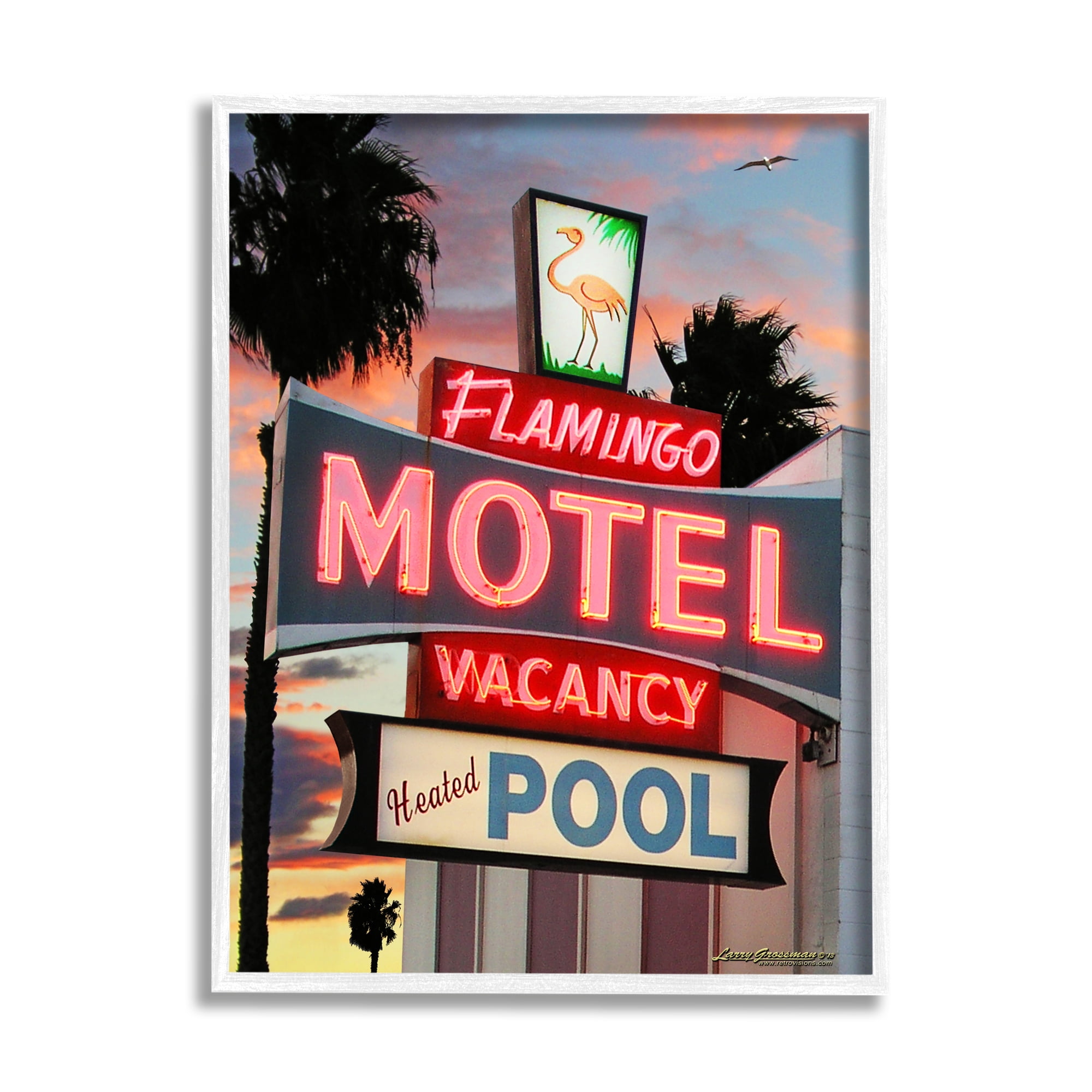 Stupell Industries Tropical Flamingo Motel Nature Painting White Framed Art Print Wall Art, 11 x 14