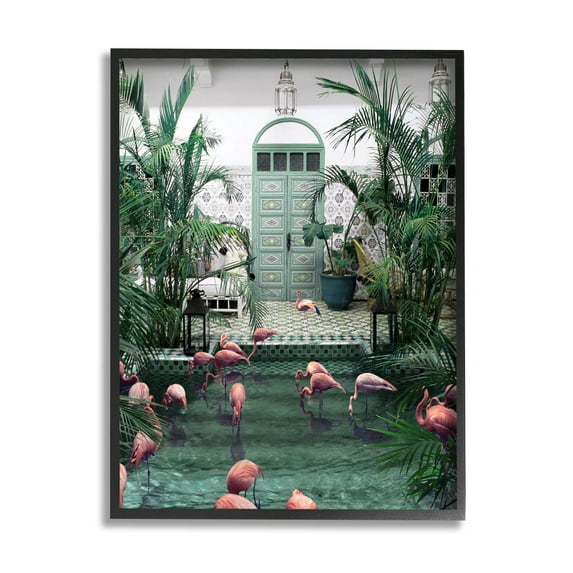 Stupell Industries Tropical Flamingo Pool Resort Graphic Art Black Framed Art Print Wall Art, Design by Ziwei Li