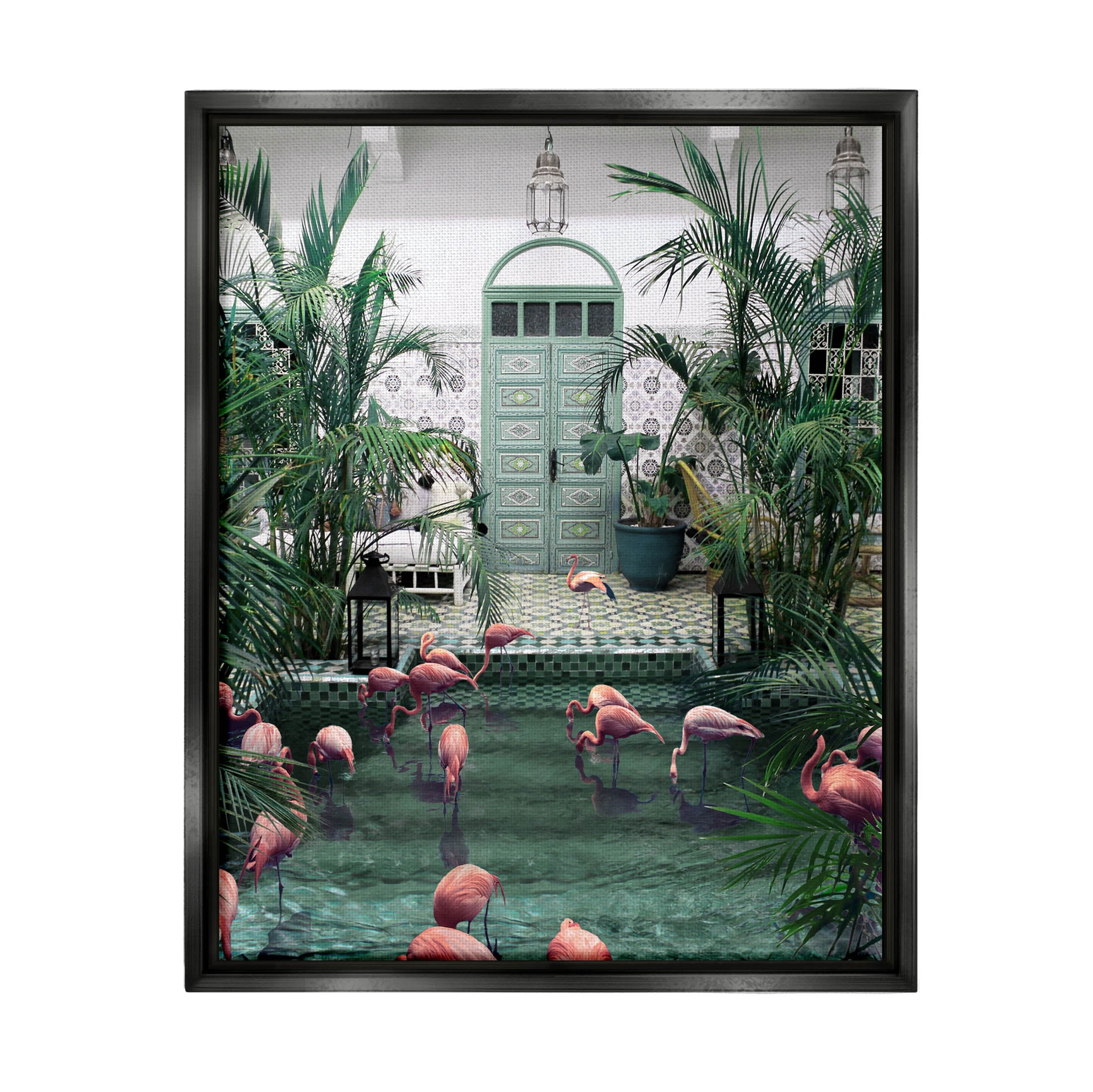 Stupell Industries Tropical Flamingo Pool Resort Graphic Art Jet Black Floating Framed Canvas Print Wall Art, Design by Ziwei Li