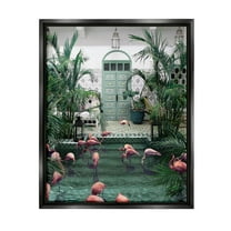 Stupell Industries Tropical Flamingo Pool Resort Graphic Art Jet Black Floating Framed Canvas Print Wall Art, Design by Ziwei Li