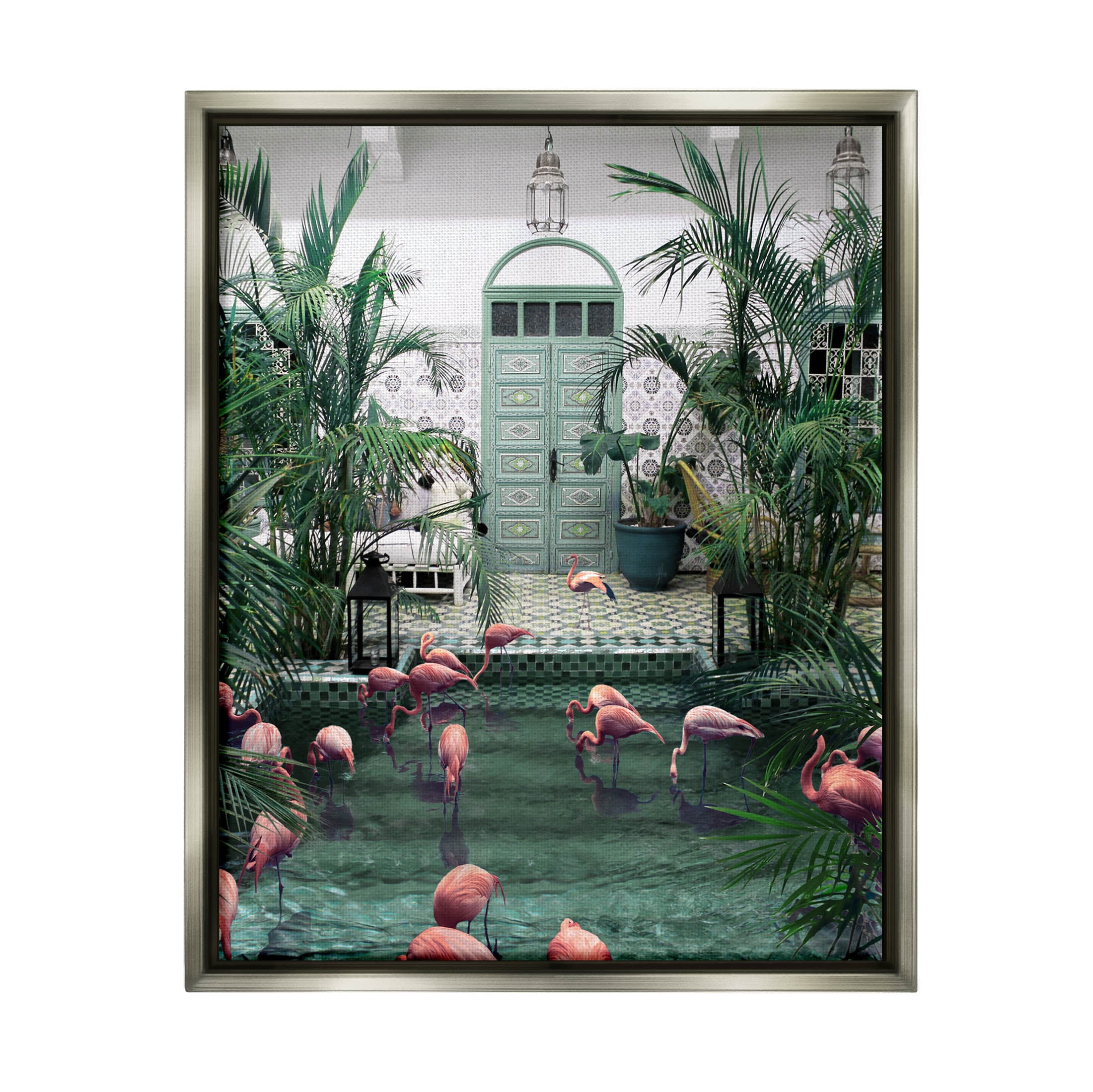 Tropical Flamingo Pool Resort Gray Canvas Wall Art, 17 x 21