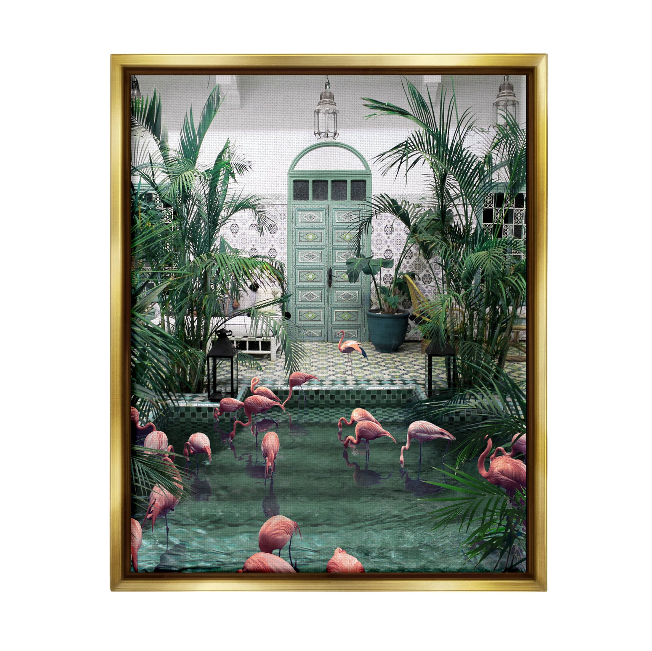 Stupell Industries Tropical Flamingo Pool Resort Graphic Art Metallic Gold Floating Framed Canvas Print Wall Art, Design by Ziwei Li