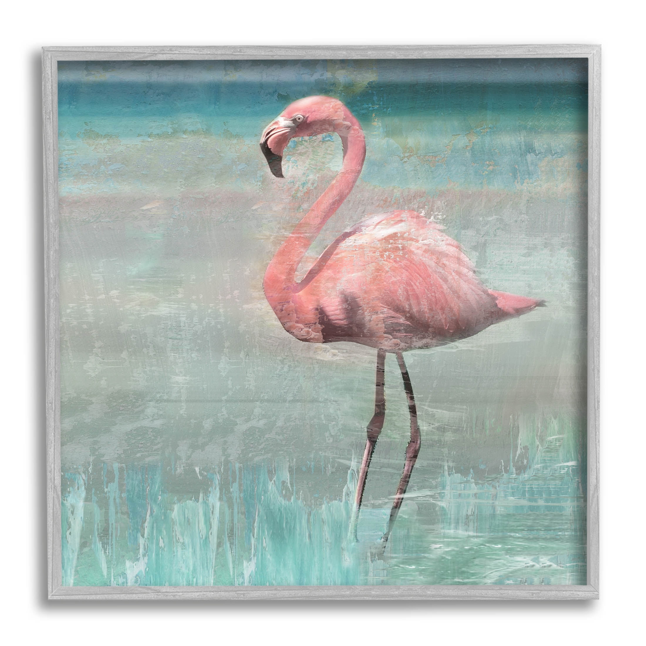 Tropical Flamingo Collage Gray Framed Wall Art 24" x 24"