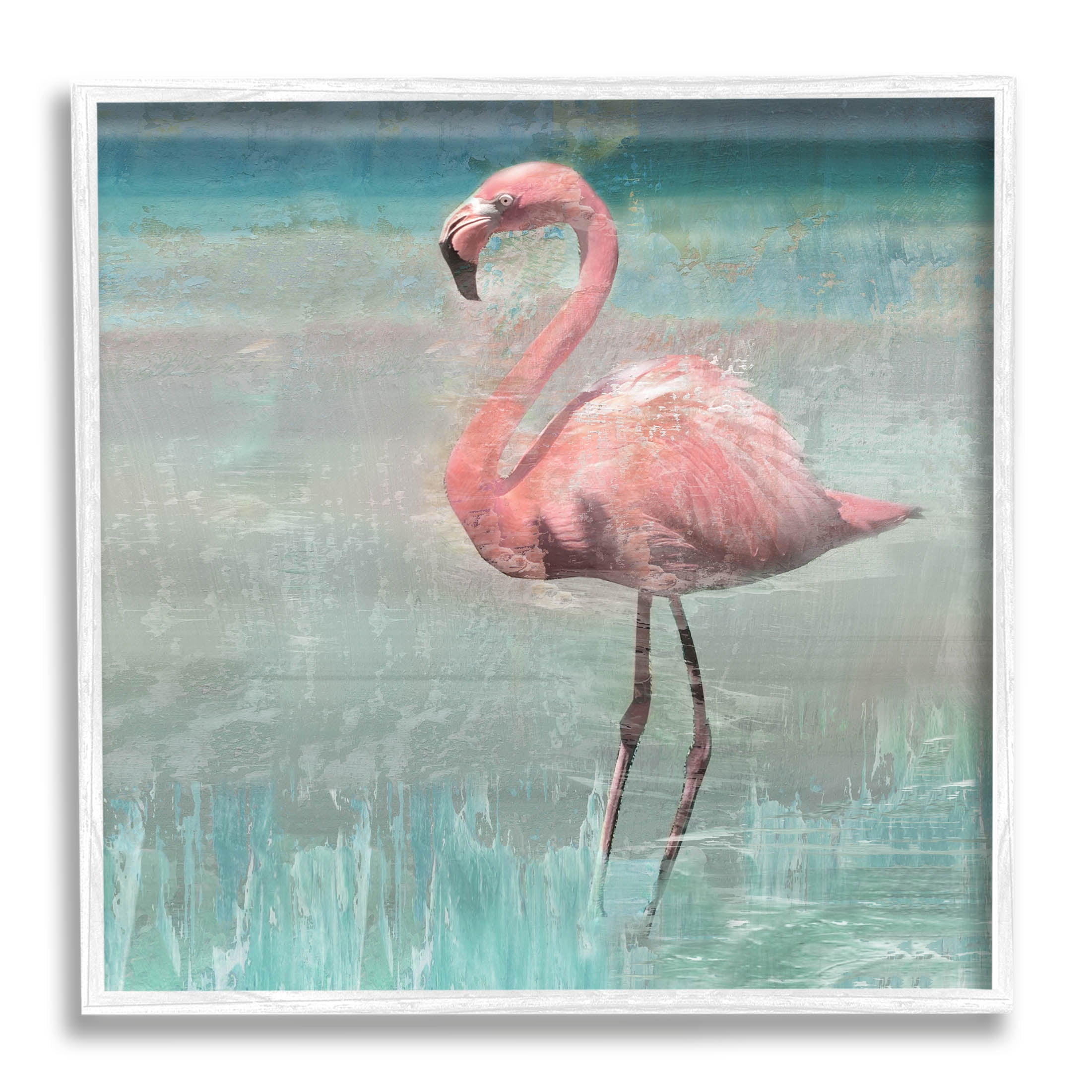 Tropical Flamingo Collage White Framed 24" x 24" Wall Art