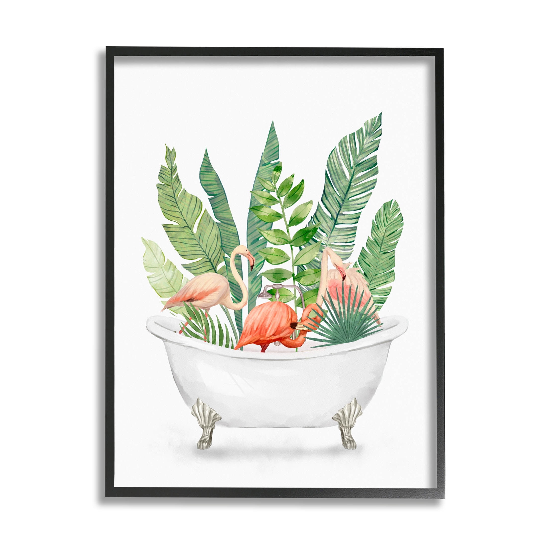 Tropical Flamingoes in Bathtub with Plants Canvas Print, 24" x 30"