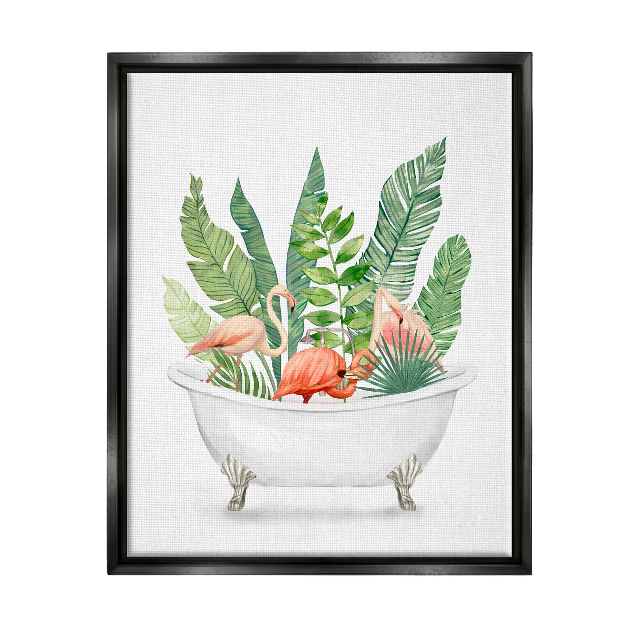 Stupell Industries Tropical Flamingoes Bathtub Plants Graphic Art Jet Black Floating Framed Canvas Print Wall Art, Design by Ziwei Li