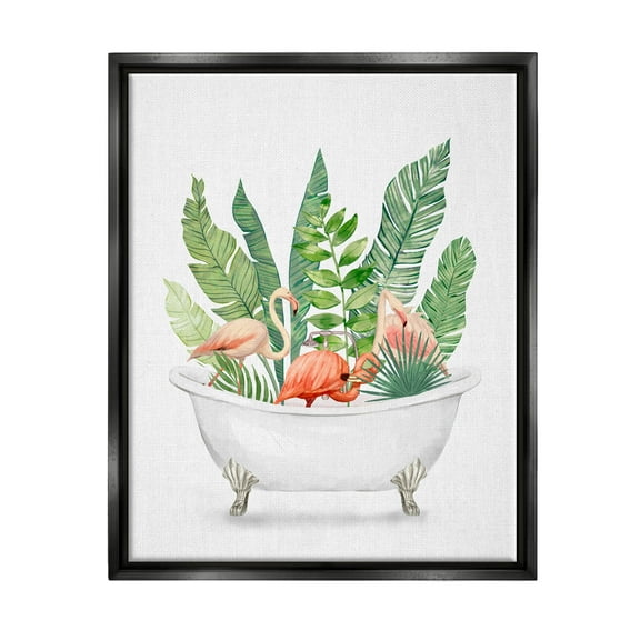 Stupell Industries Tropical Flamingoes Bathtub Plants Graphic Art Jet Black Floating Framed Canvas Print Wall Art, Design by Ziwei Li