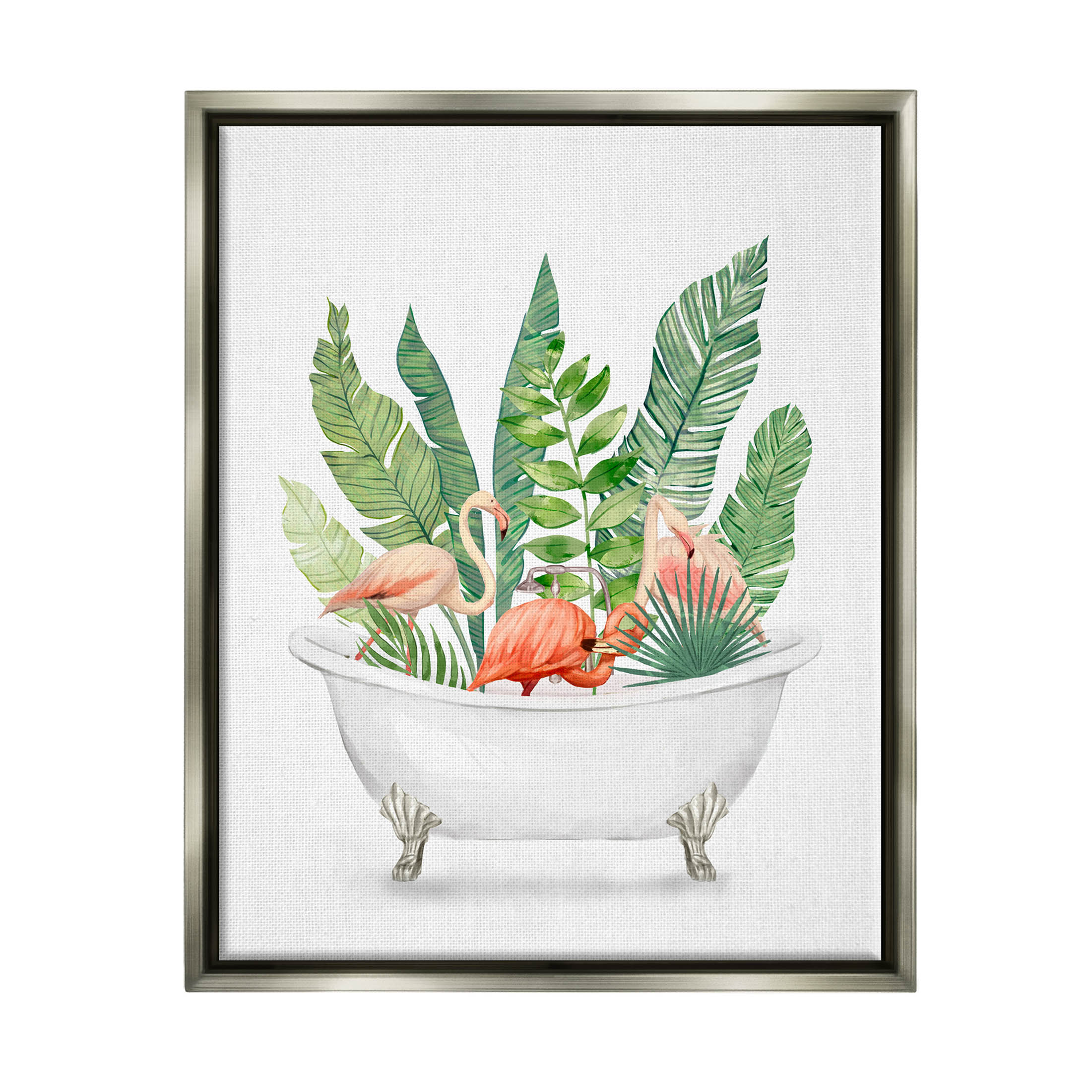 Stupell Industries Tropical Flamingoes Bathtub Plants Graphic Art Luster Gray Floating Framed Canvas Print Wall Art, Design by Ziwei Li