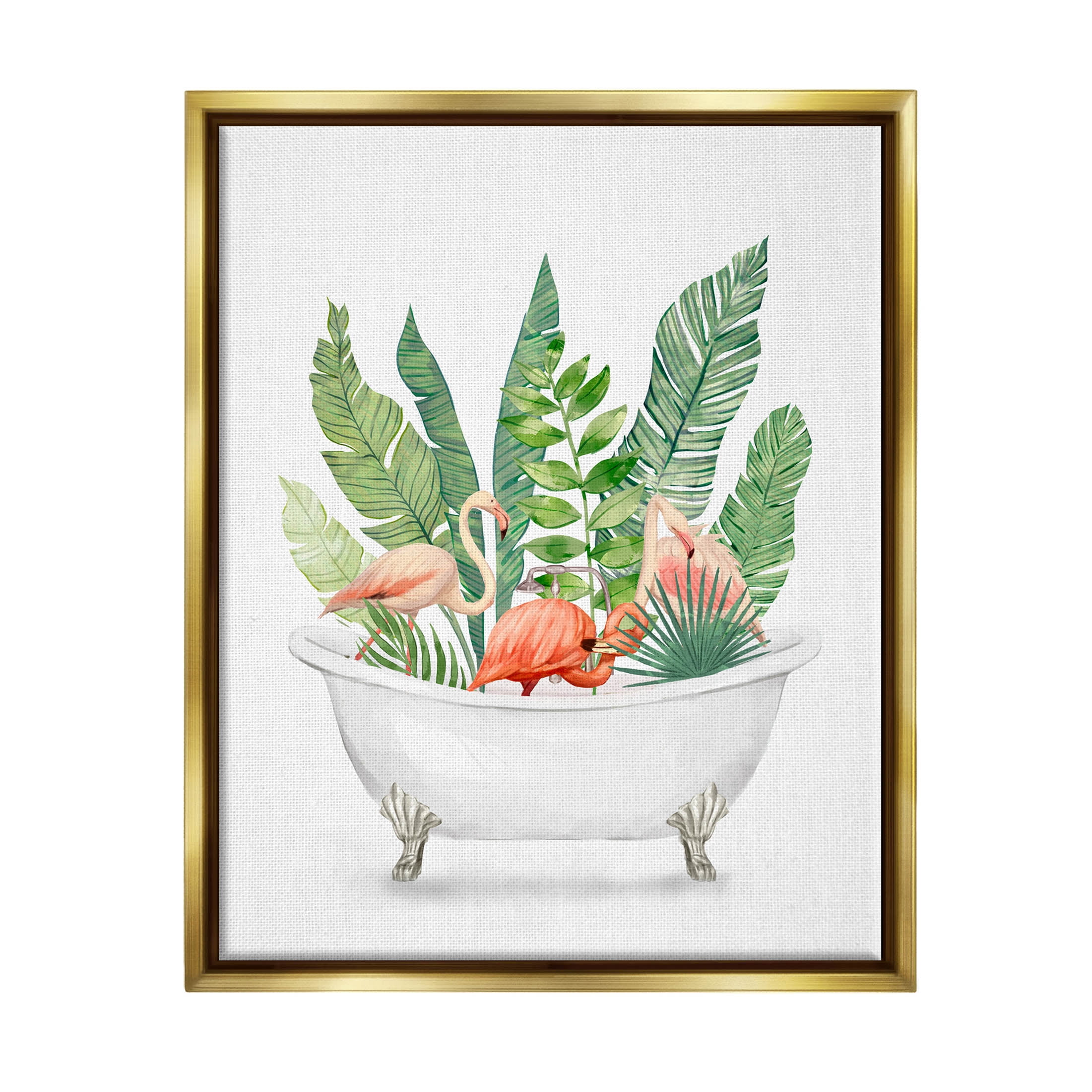 Stupell Industries Tropical Flamingoes Bathtub Plants Graphic Art Metallic Gold Floating Framed Canvas Print Wall Art, Design by Ziwei Li
