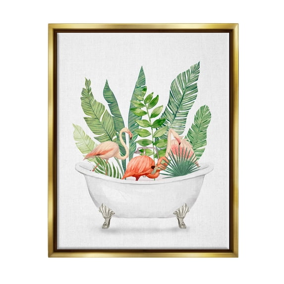 Stupell Industries Tropical Flamingoes Bathtub Plants Graphic Art Metallic Gold Floating Framed Canvas Print Wall Art, Design by Ziwei Li