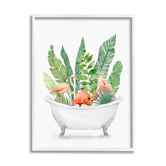 Stupell Industries Tropical Flamingoes Bathtub Plants Graphic Art White Framed Art Print Wall Art, Design by Ziwei Li