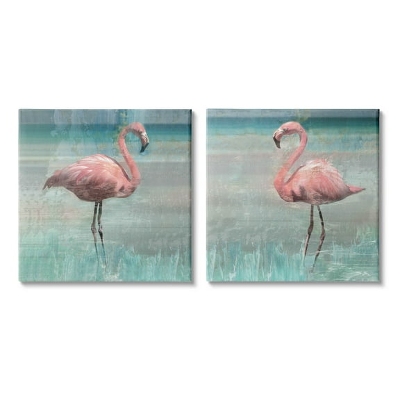 Stupell Industries Tropical Flamingoes Grazing Graphic Art Gallery Wrapped Canvas Print Wall Art, Set of 2, Design by Nan