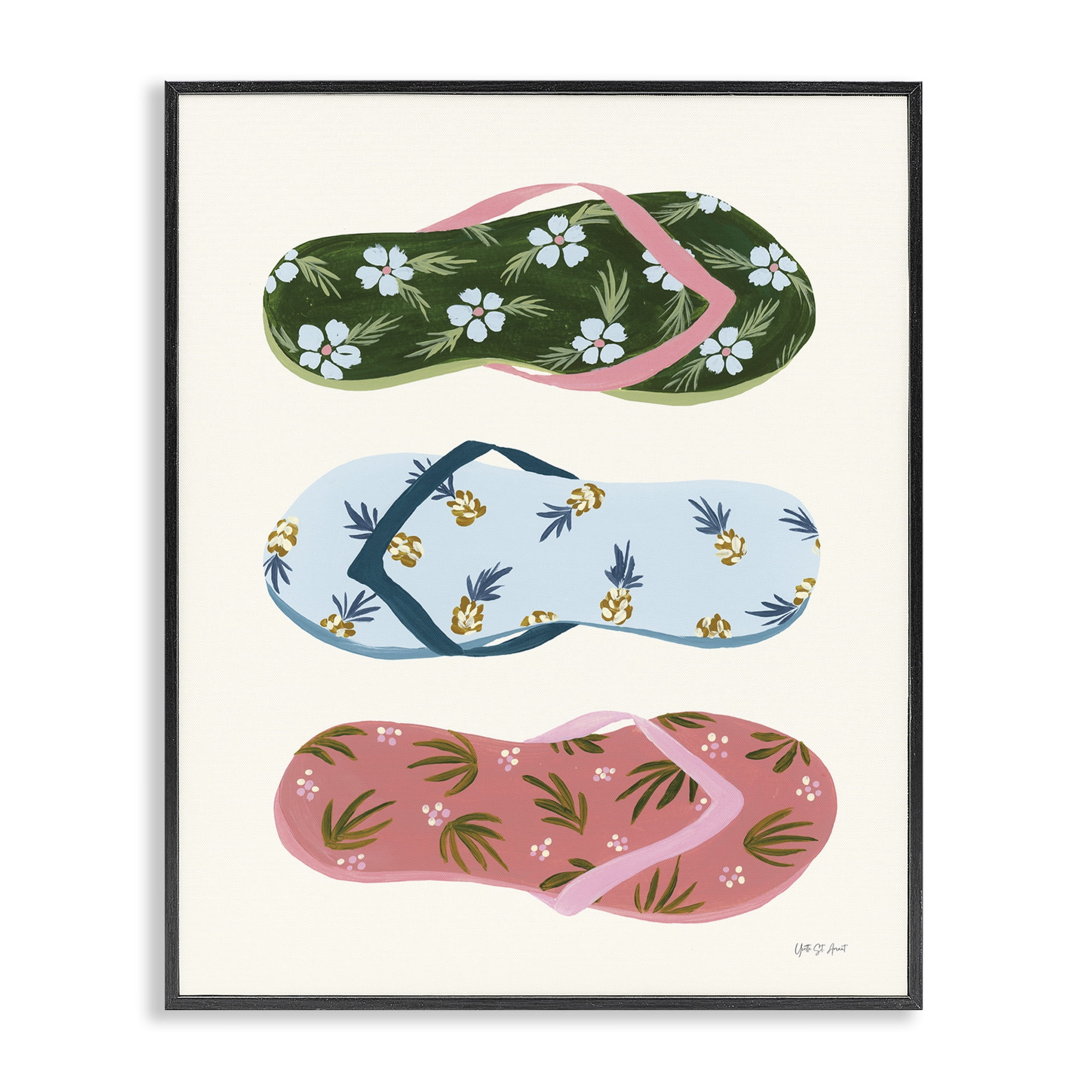 Stupell Industries Tropical Flip Flops Nautical & Beach Painting Black Framed Art Print Wall Art, 24 x 30