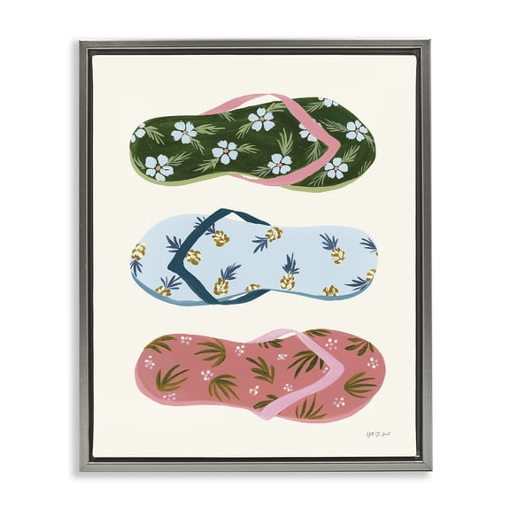 Stupell Industries Tropical Flip Flops Nautical & Beach Painting Gray Floater Framed Canvas Art Print Wall Art, 25 x 31