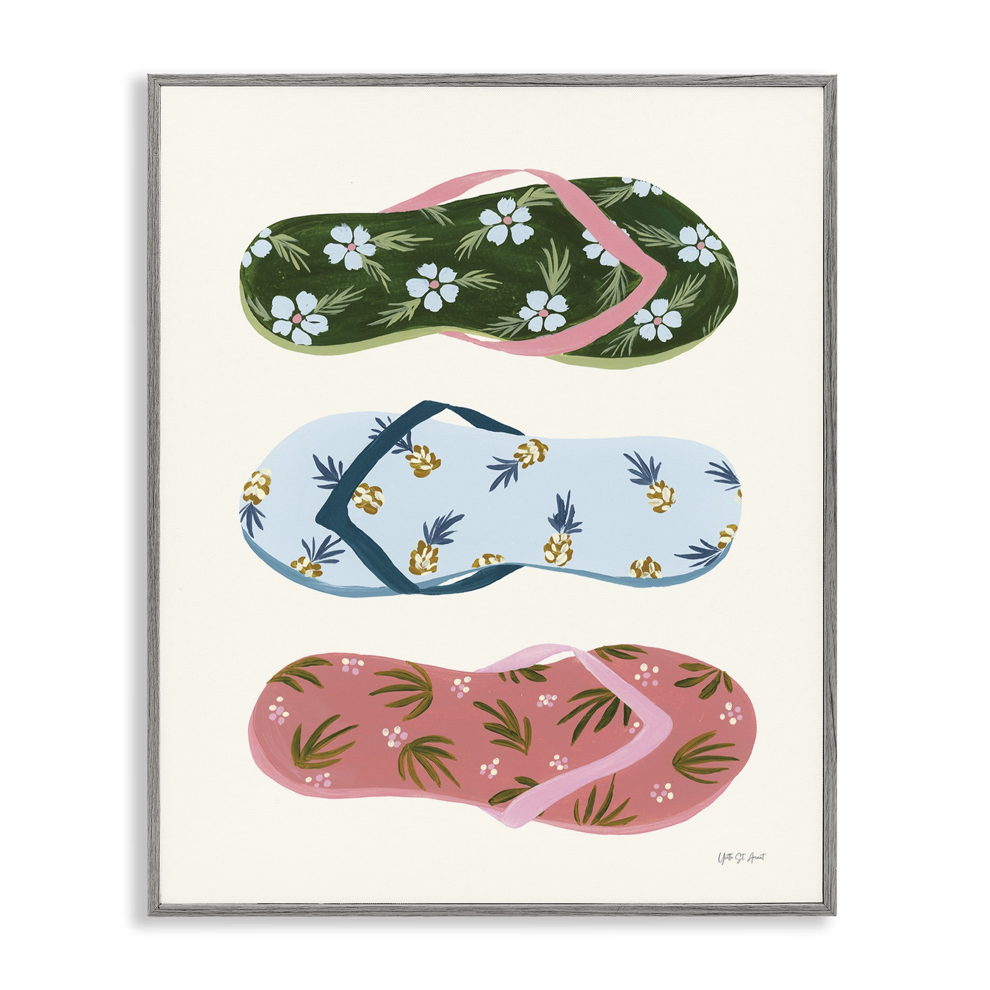 Stupell Industries Tropical Flip Flops Nautical & Beach Painting Gray Framed Art Print Wall Art, 16 x 20