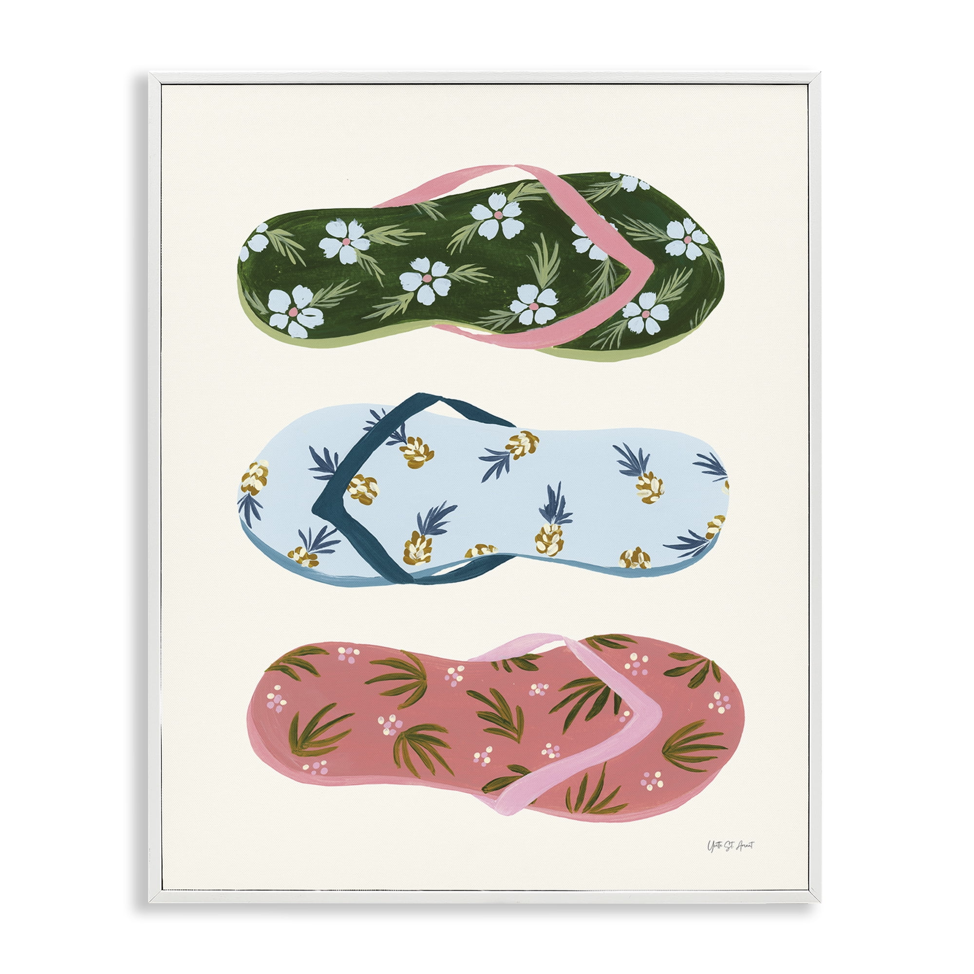 Stupell Industries Tropical Flip Flops Nautical & Beach Painting White Framed Art Print Wall Art, 16 x 20