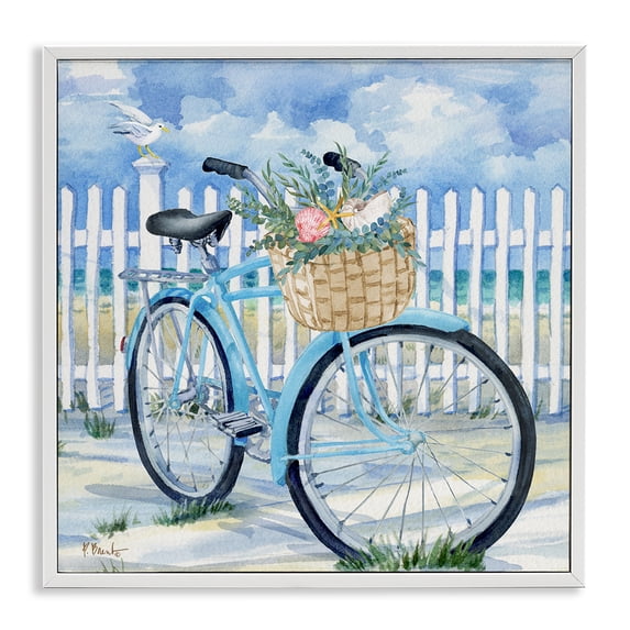Stupell Industries Tropical Floral Beach Bicycle White Framed Giclee Art, 24 x 24, by Paul Brent