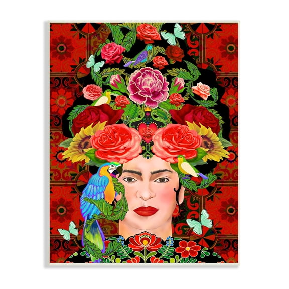 Stupell Industries Tropical Floral Pattern Female Portrait Bold Red Geometry, 10 x 15,Design by Sangita Bachelet