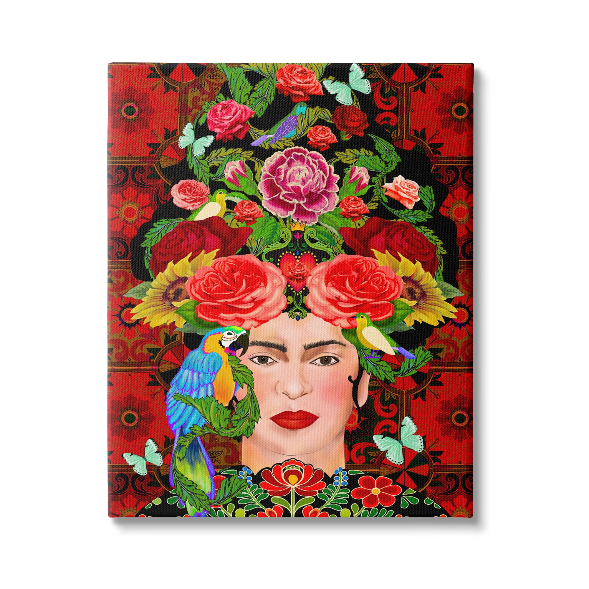 Stupell Industries Tropical Floral Pattern Female Portrait Bold Red Geometry, 16 x 20,Design by Sangita Bachelet