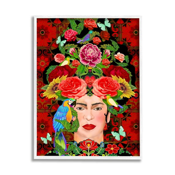 Stupell Industries Tropical Floral Pattern Female Portrait Bold Red Geometry, 16 x 20,Design by Sangita Bachelet
