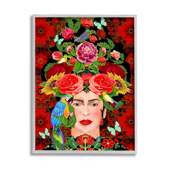 Stupell Industries Tropical Floral Pattern Female Portrait Bold Red Geometry, 24 x 30,Design by Sangita Bachelet