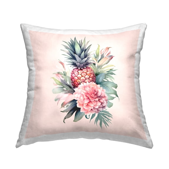 Stupell Industries Tropical Floral Pineapple Decorative Printed Throw Pillow, 18 x 18