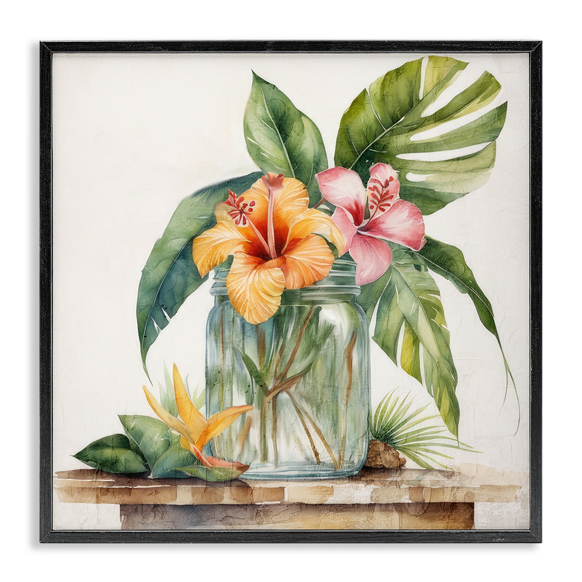 Stupell Industries Tropical Floral Vase Plants & Flowers Painting Black Framed Art Print Wall Art, 12 x 12