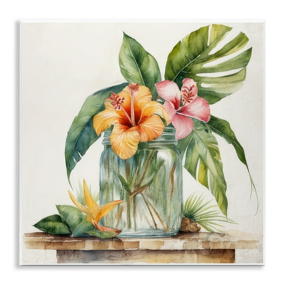 Stupell Industries Tropical Floral Vase Plants & Flowers Painting Unframed Art Print Wall Art, 12 x 12