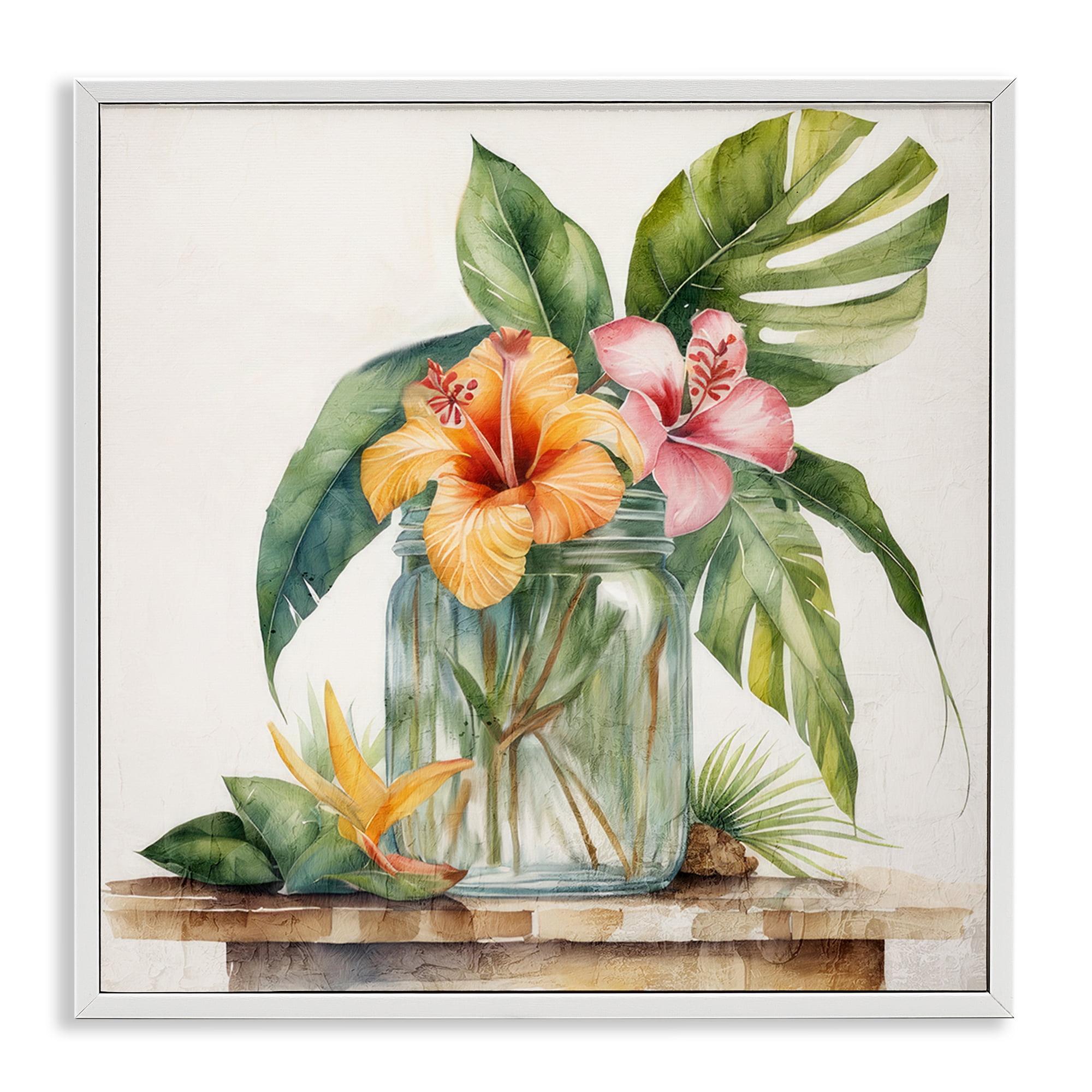 Stupell Industries Tropical Floral Vase Plants & Flowers Painting White Framed Art Print Wall Art, 12 x 12