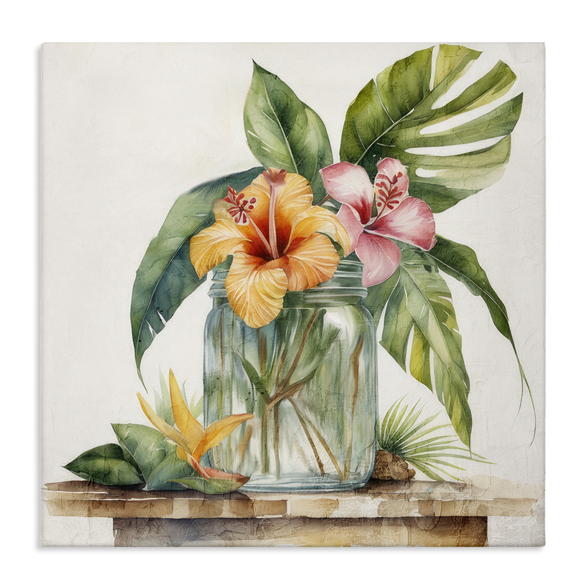 Stupell Industries Tropical Floral Vase Plants & Flowers Painting Wrapped Canvas Art Print Wall Art, 17 x 17