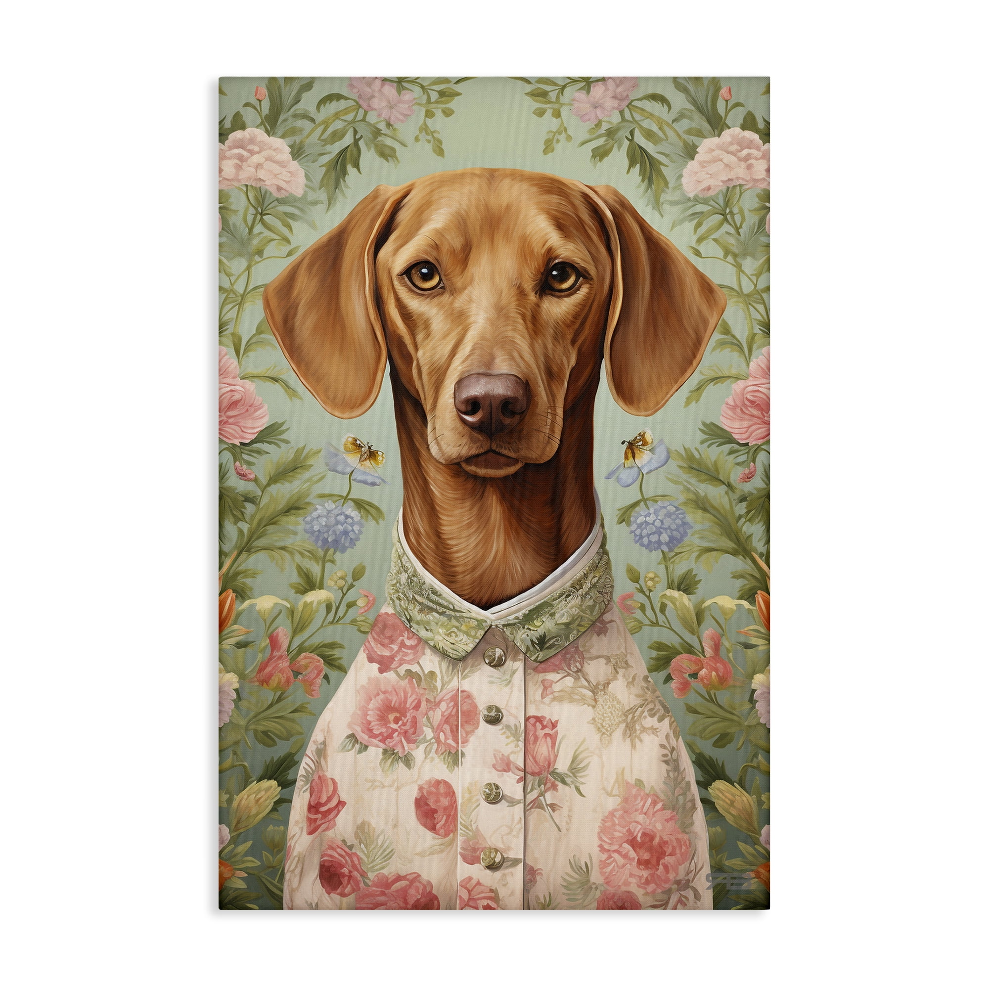Stupell Industries Tropical Florals Dog Animals & Insects Painting Gallery Wrapped Canvas Art Print Wall Art, 30 x 45