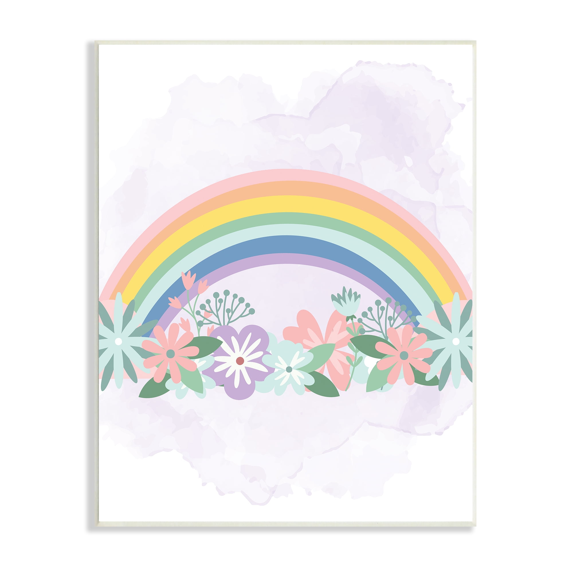 Stupell Industries Tropical Florals under Playful Rainbow Kids' Illustration Landscape Painting Unframed Art Print Wall Art, 10 x 15