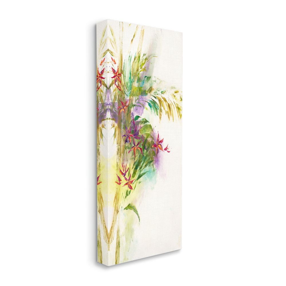 Tropical Flower Bouquet Abstract Green Purple Canvas Wall Art