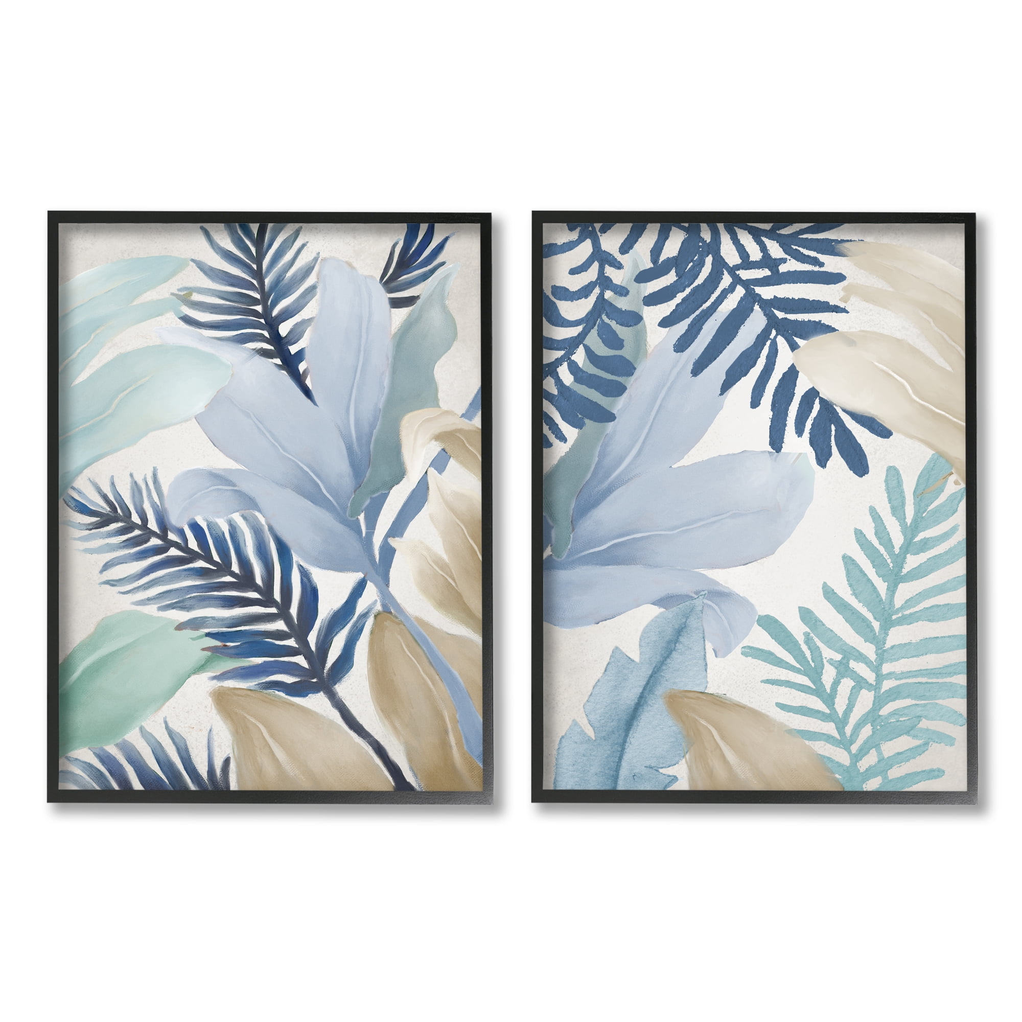 Stupell Industries Tropical Flower Petal Leaf Sprigs Botanical Pastels Painting Black Framed Art Print Wall Art, Set of 2, Design by Elizabeth Medley