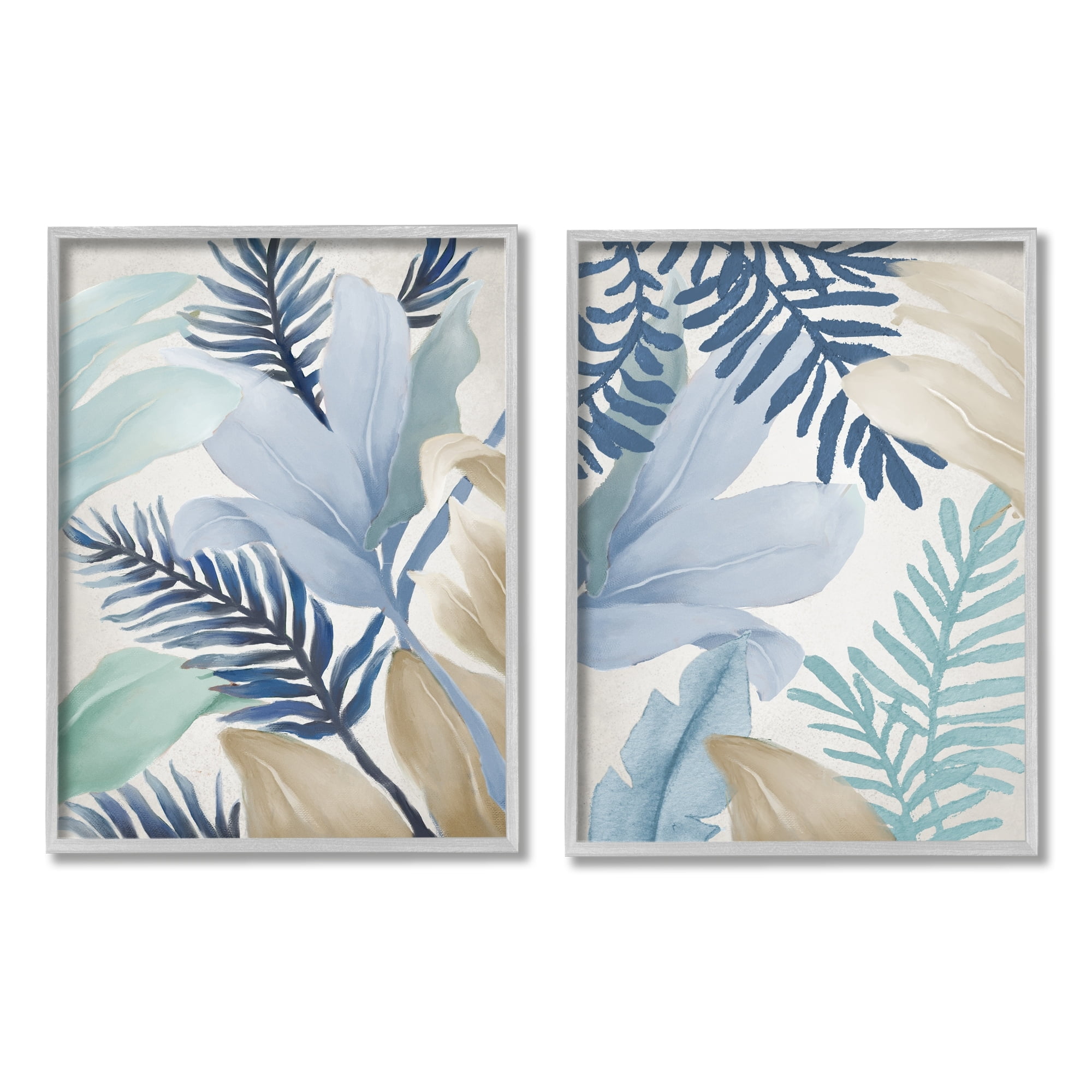 Tropical Botanical Pastel Canvas Prints with Gray Frames, Set of 2