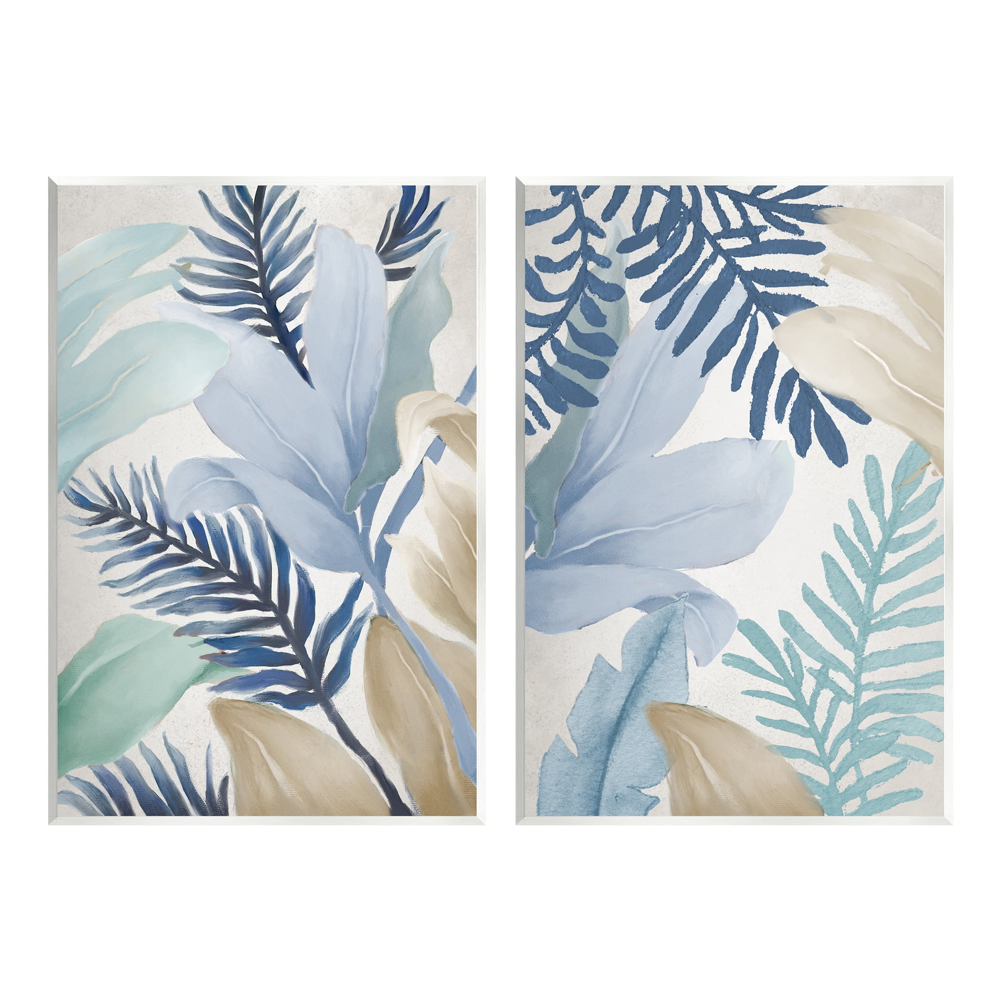 Tropical Botanical Pastel Wall Art Set with MDF Wood Frame