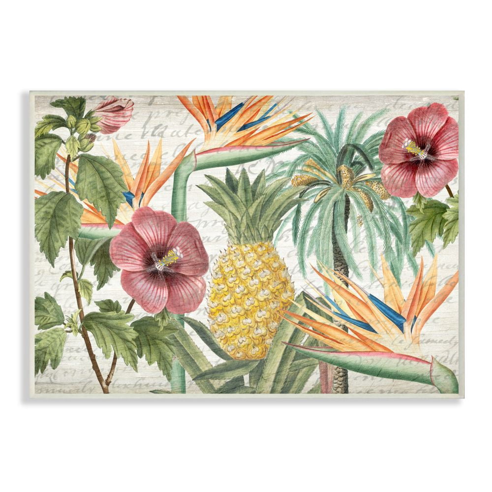 Stupell Industries Tropical Flower Pineapple Wood Texture Design Wall Plaque by Kim Allen