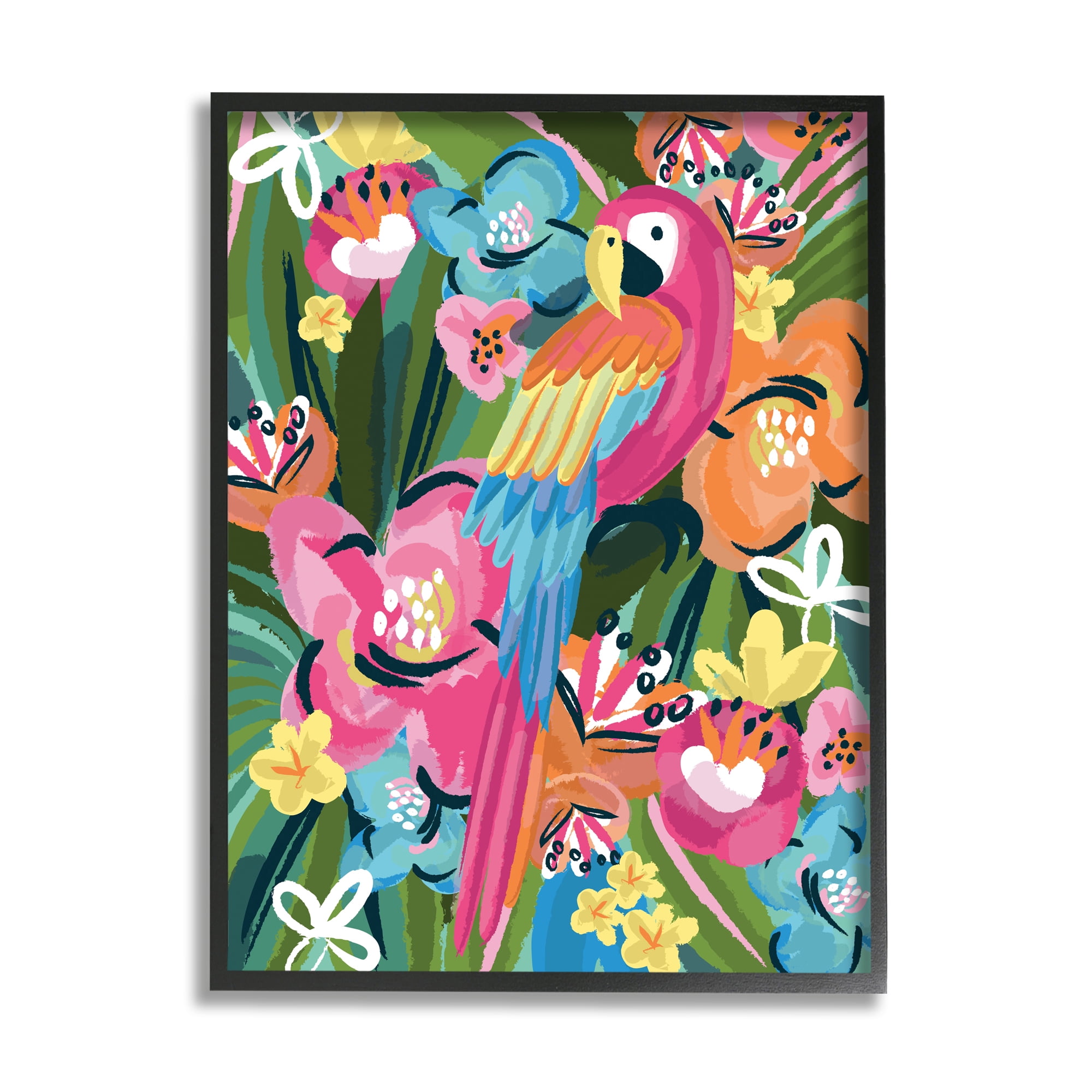 Stupell Industries Tropical Flowers and Parrot Whimsical Florals,11 x 14,Designed by Lisa Whitebutton