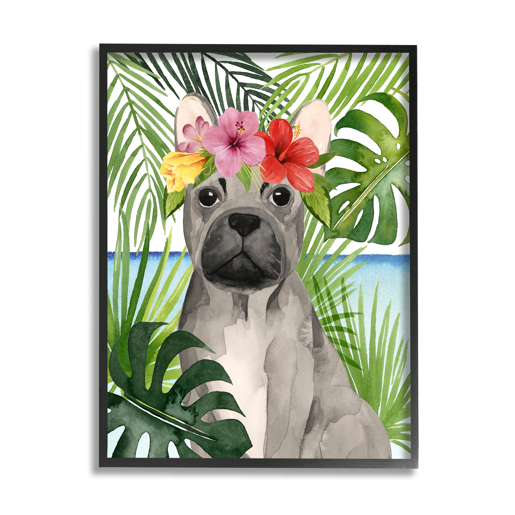 Stupell Industries Tropical French Bulldog Animals & Insects Painting Black Framed Art Print Wall Art, 11 x 14