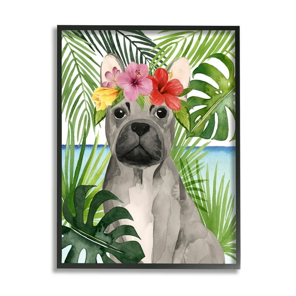 Stupell Industries Tropical French Bulldog Animals & Insects Painting Black Framed Art Print Wall Art, 11 x 14