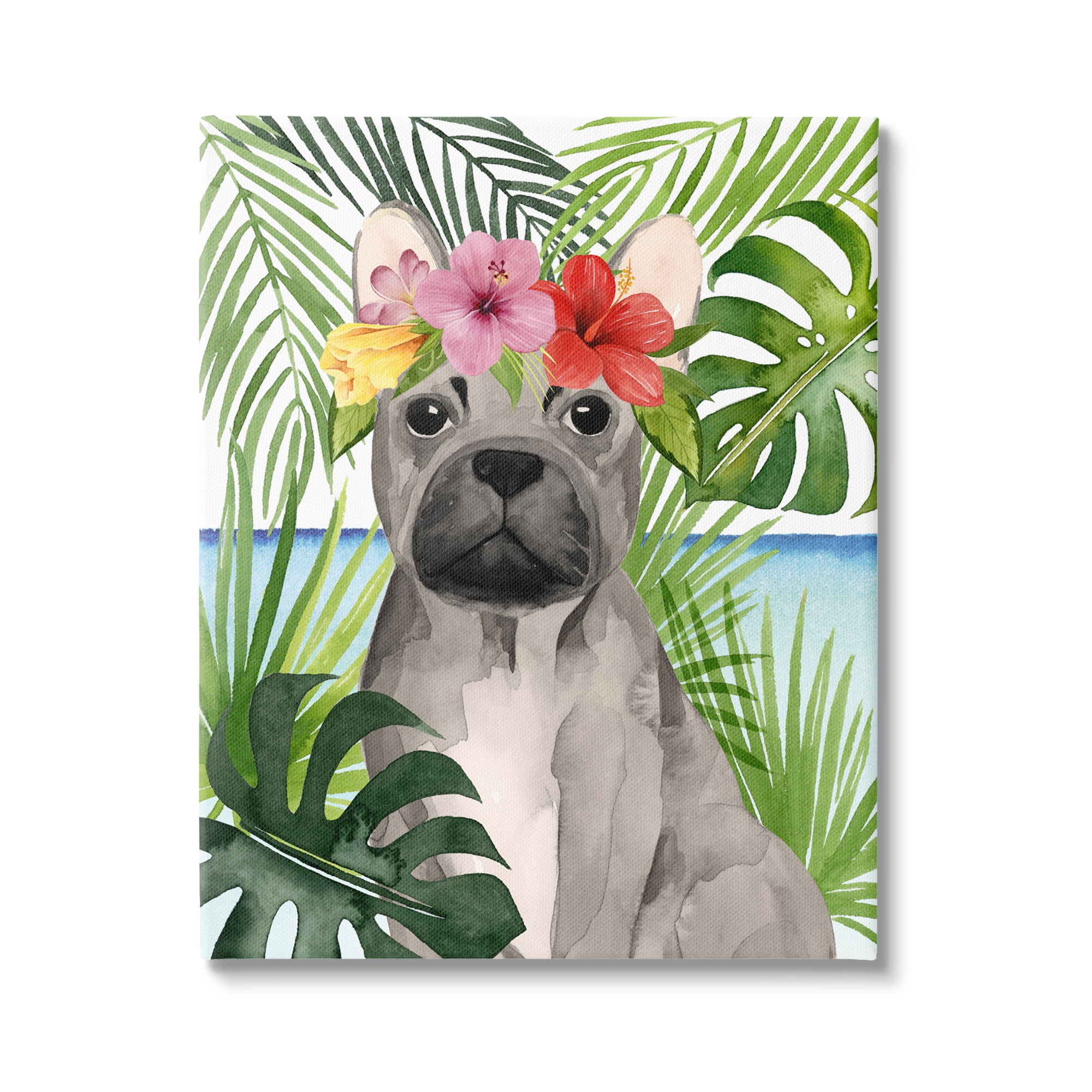 Stupell Industries Tropical French Bulldog Animals & Insects Painting Gallery Wrapped Canvas Art Print Wall Art, 30 x 40