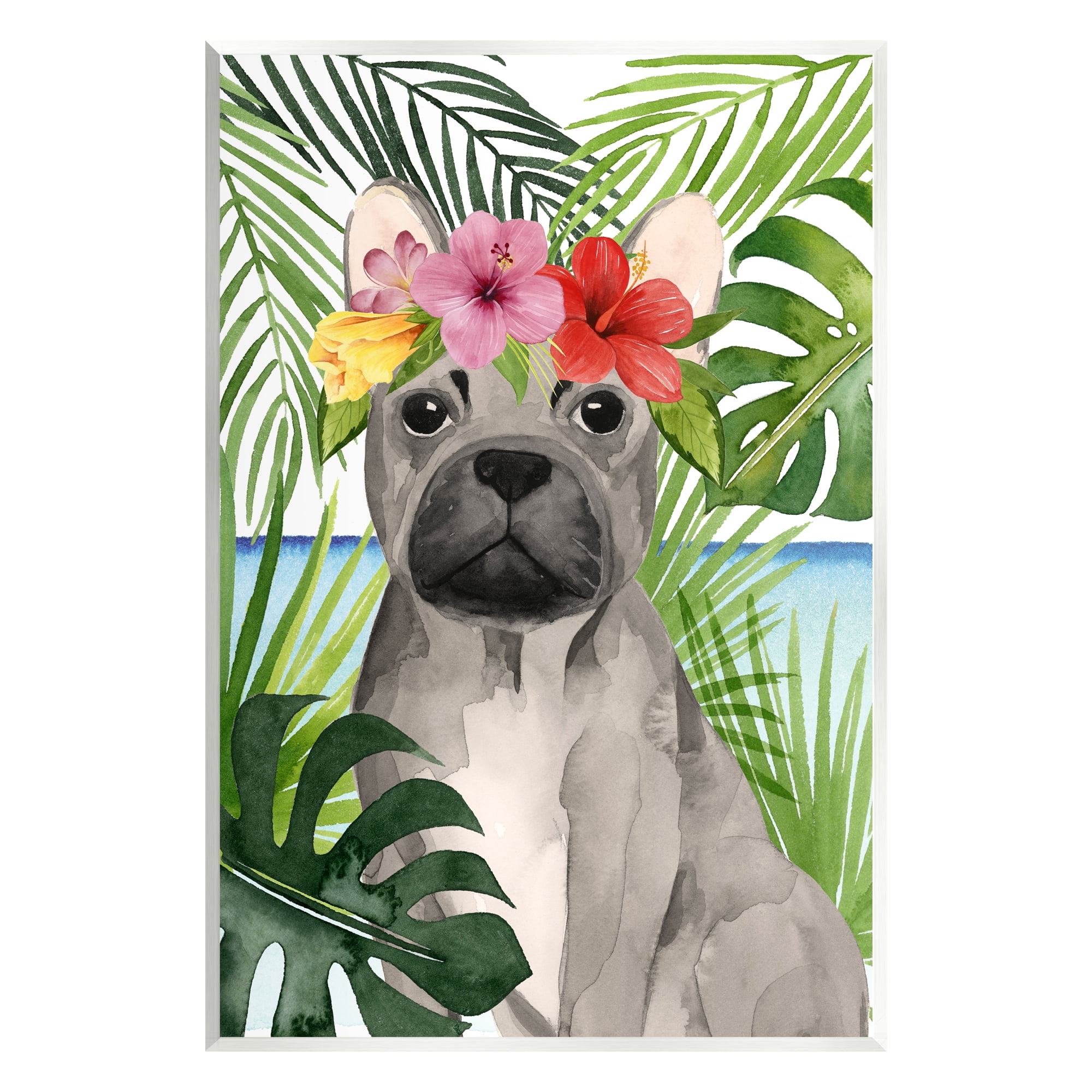 Stupell Industries Tropical French Bulldog Animals & Insects Painting Unframed Art Print Wall Art, 13 x 19