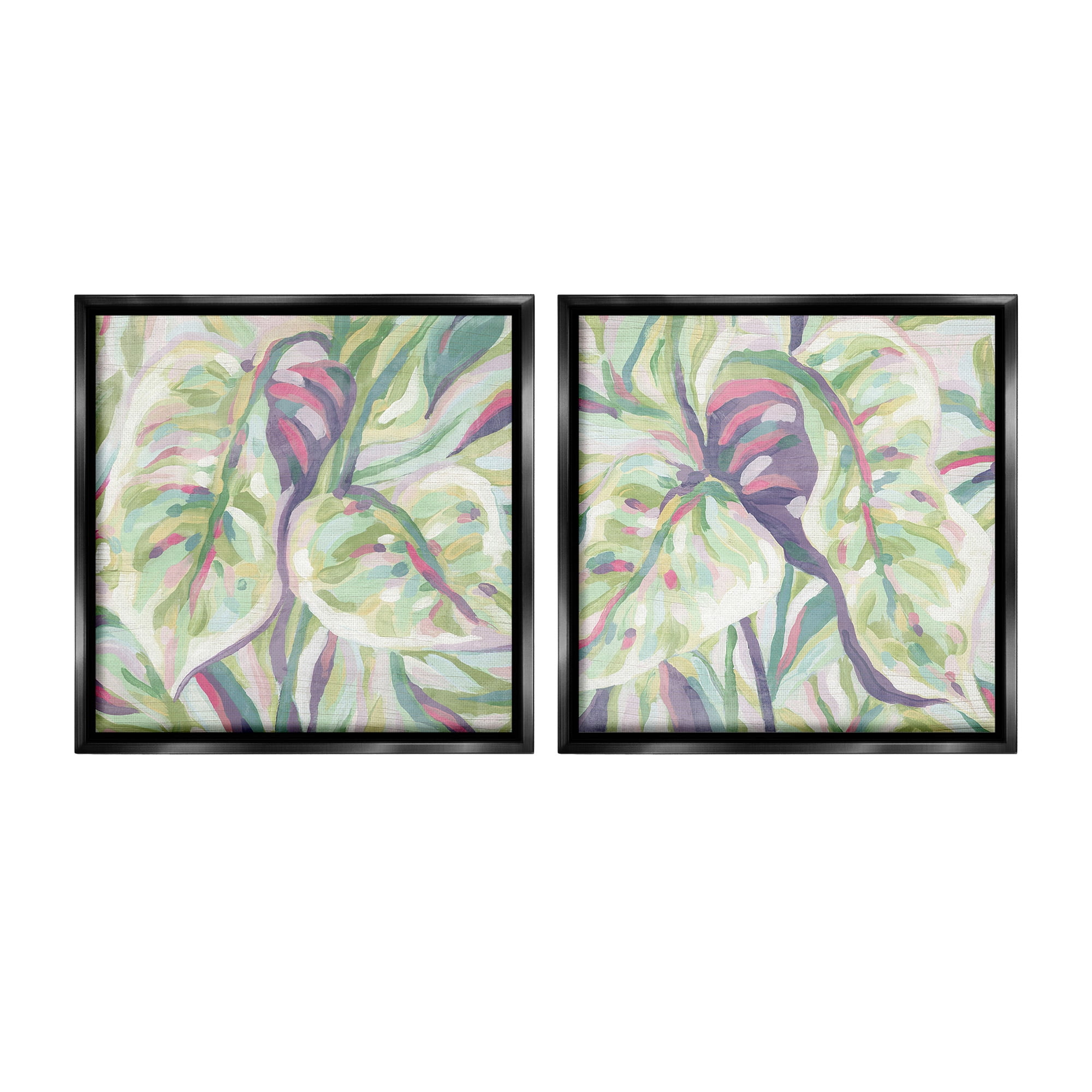 Stupell Industries Tropical Fronds Pattern Botanical & Floral Painting Black Floater Framed Canvas Art Print Wall Art, 25 x 25, Set of 2