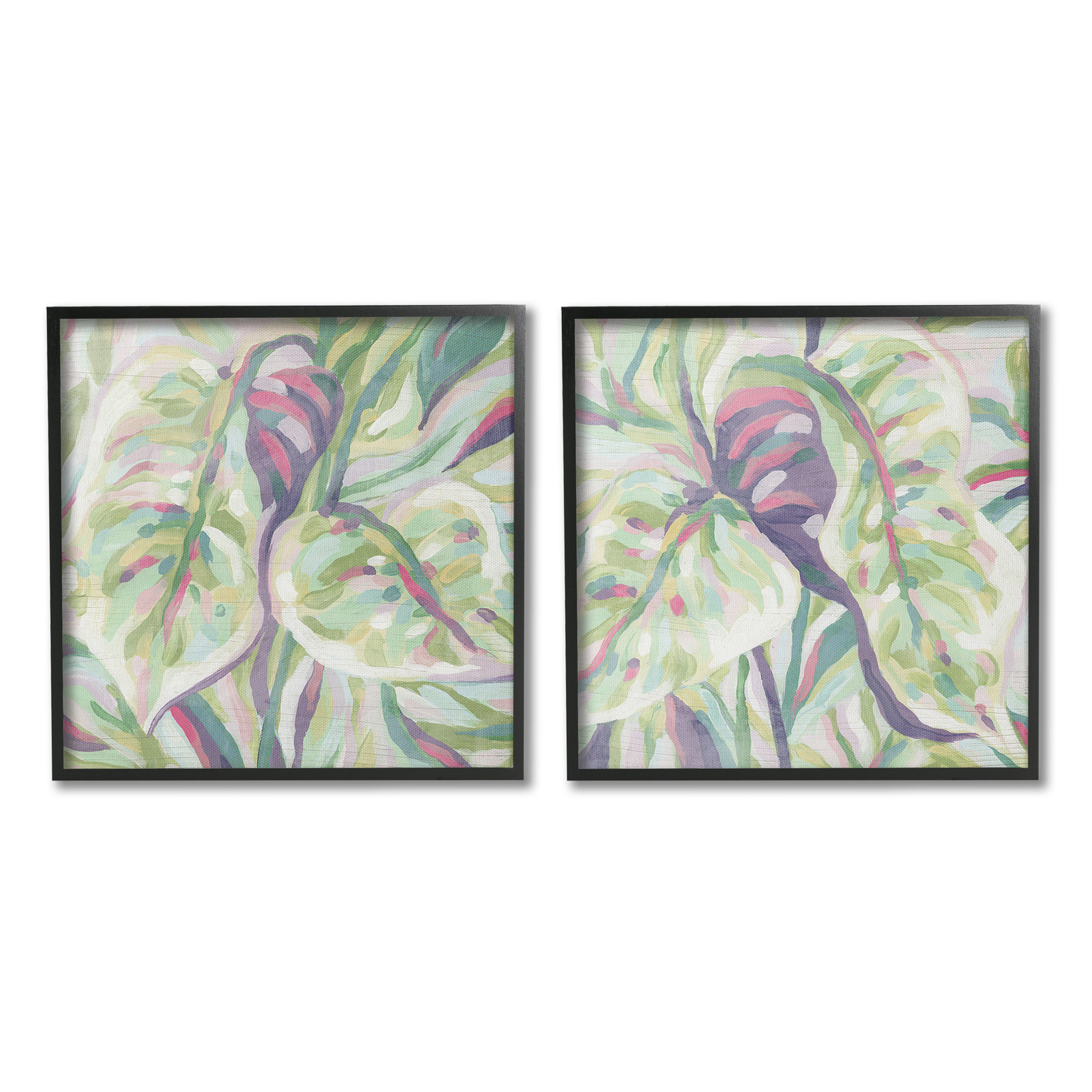 Stupell Industries Tropical Fronds Pattern Botanical & Floral Painting Black Framed Art Print Wall Art, 12 x 12, Set of 2