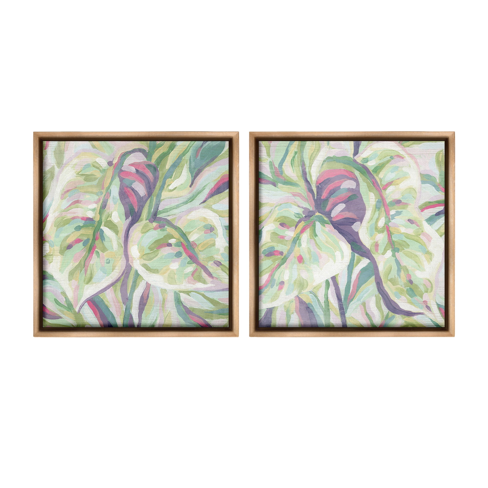 Stupell Industries Tropical Fronds Pattern Botanical & Floral Painting Brown Floater Framed Canvas Art Print Wall Art, 18 x 18, Set of 2