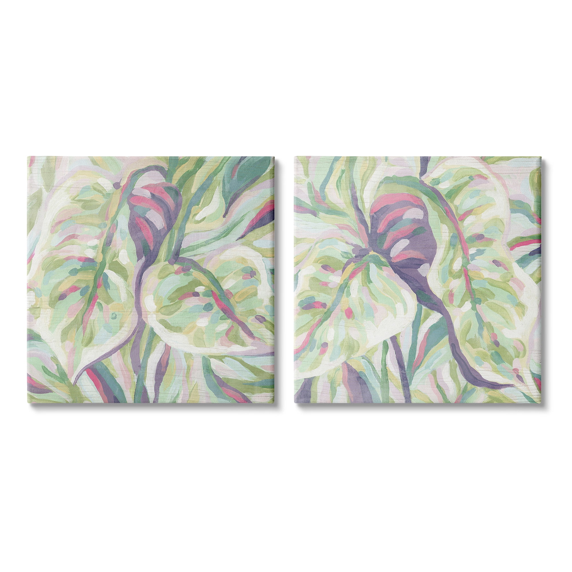 Stupell Industries Tropical Fronds Pattern Botanical & Floral Painting Gallery Wrapped Canvas Art Print Wall Art, 17 x 17, Set of 2